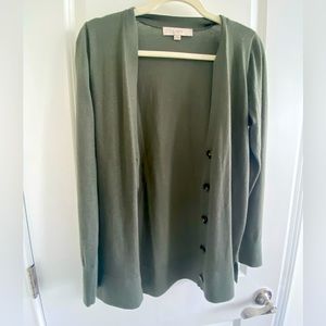 Olive green Loft button-down cardigan